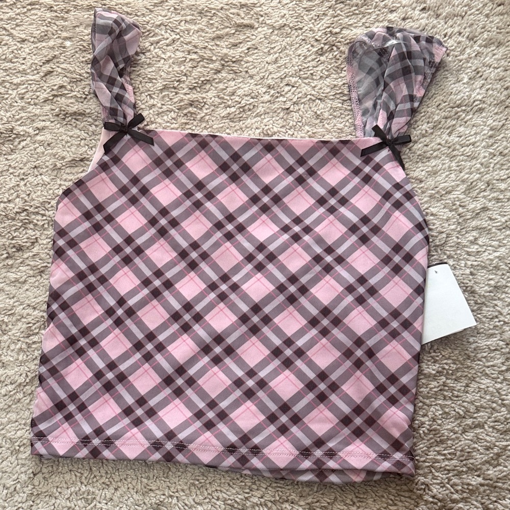 Pink Plaid Sleeveless Top